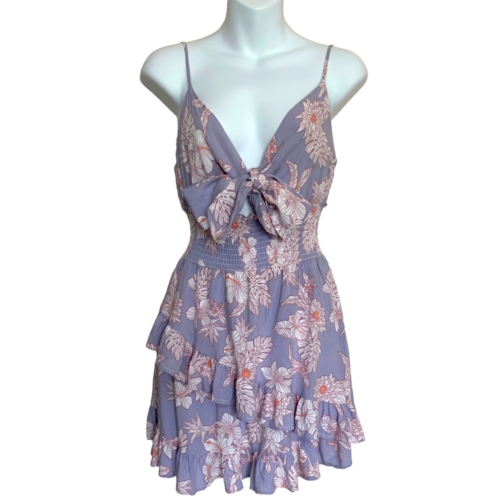 Ocean Drive Tie-Front Smocked Waist Floral Dress Size Large